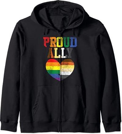 Proud Ally Heart Protest LGBTQ Gay Bear Flag Gay Pride Men Felpa con Cappuccio