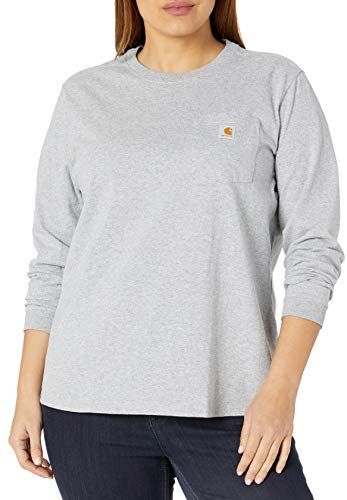 Pocket Long-Sleeve T-Shirt Magliette, Heather Grey, Medium Donna