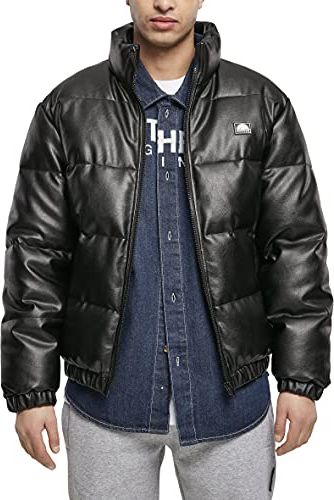 Imitation Leather Bubble Jacket Giacca, Nero, XL Uomo