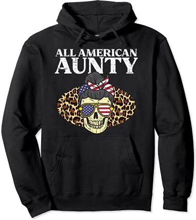 All American Aunty Skull USA Flag Leopard 4th Of July women Felpa con Cappuccio