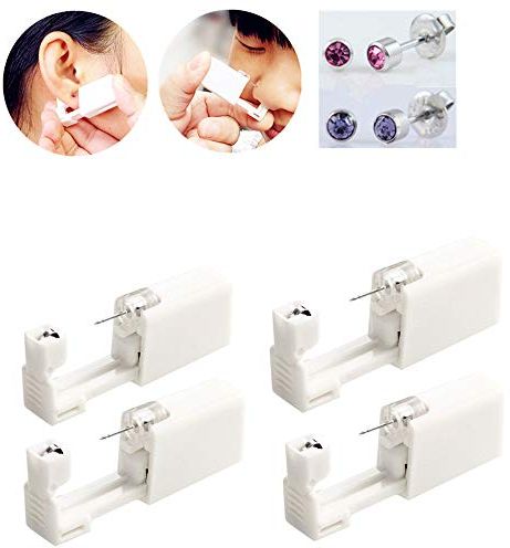 4 pezzi monouso per piercing all'orecchio con borchie, senza dolore, kit di pistola per piercing all'orecchio, per ragazze, donne, uomini (rosa e tanzanite)