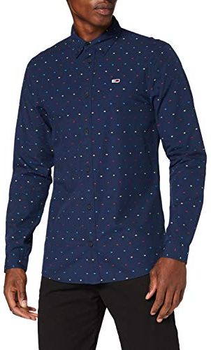 Tommy Jeans Tjm Colored Dobby Poplin Shirt Camicia, Blu (Blue A), Large Uomo