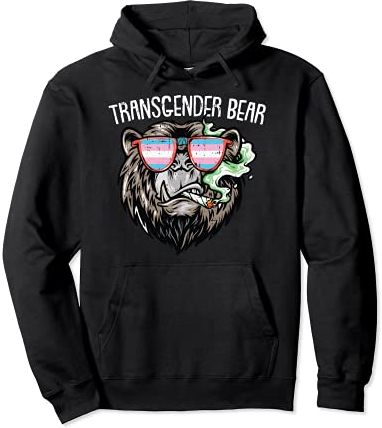 Trans-gender Bear LGBT-Q Pride Smoking Weed Marijuana Stoner Felpa con Cappuccio