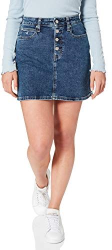 Jeans High Rise Mini Skirt Gonna, Denim Scuro, 27W Short Donna
