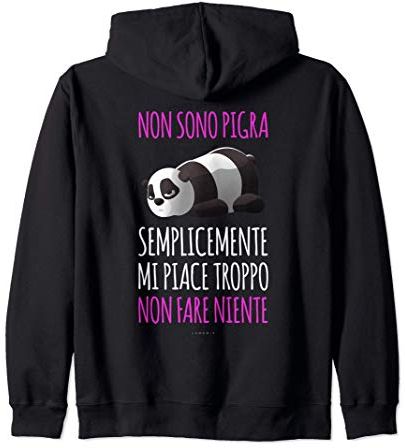 Felpe Donne Con Zip E Cappuccio Panda Mi Piace Fare Niente Felpa con Cappuccio