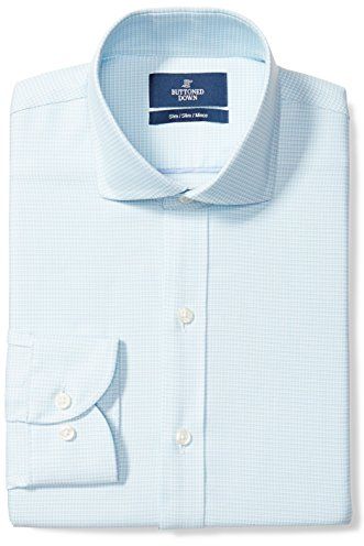 Slim Fit Cutaway Collar Pattern Camicia, Blu (Aqua/Blue Houndstooth), 15.5" Neck 33" Sleeve