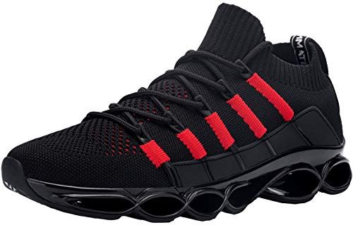 Uomo Antishock Scarpe da Ginnastica Corsa Sportive Fitness Running Sneakers Basse Interior Casual all'Aperto (Nero Rosso,42 EU)