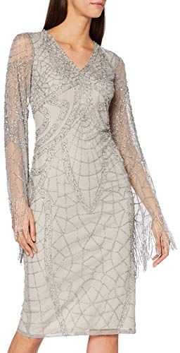Karrisa Embellished Midi Dress Vestito da Sera Formale, Tan/Silver, Medium Donna