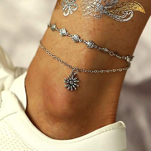 JovonoMandeau girasole multistrato sovrapposto cavigliera d'argento Bracciali Fashion Beach Foot Jewelry per donne e ragazze