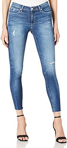 Mid Rise Skinny Ankle Jeans, Denim Scuro, 29W Short Donna