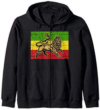 Lion of Judah Rasta Ethiopian Cross Reggae Old Ethiopia Flag Felpa con Cappuccio