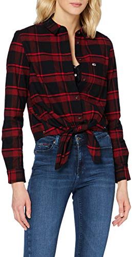 Tommy Jeans Tjw Front Knot Shirt Camicia, Deep Crimson/Black Check, M Donna