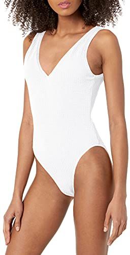 Deep V Neck Maillot Costume Intero, Bianco, 46 Donna