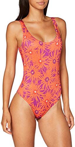 Open Back One Piece Costume Intero, Floral Orange, Medium Donna