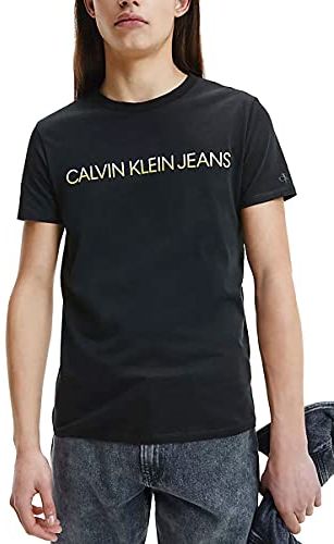 Jeans Mixed Instit Technique Tee T-Shirt, CK Nero/Luminoso Sole Bianco, M Uomo