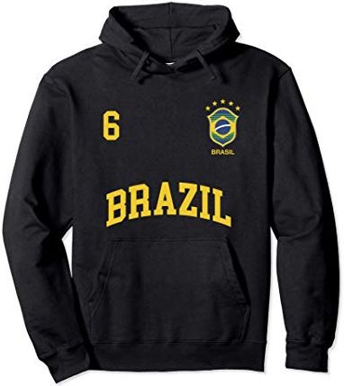 Squadra Calcio Brasile Numero 6 Bandiera Brasiliano Felpa con Cappuccio