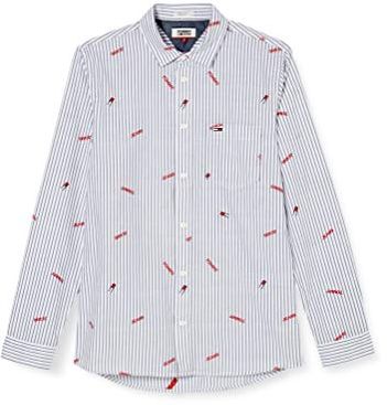 Tommy Jeans Tjm Branded Chambray Shirt Camicia, Bianco (White 0fa), Medium Uomo