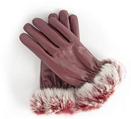 Guanti Donna Ragazza Touch Screen Eleganti in Simil Pelle Interno Felpato Eleganti con Polsino Eco Pelliccia Morbido Taglia S/M - ROSSO BORDEAUX/GRANATA/AMARANTO