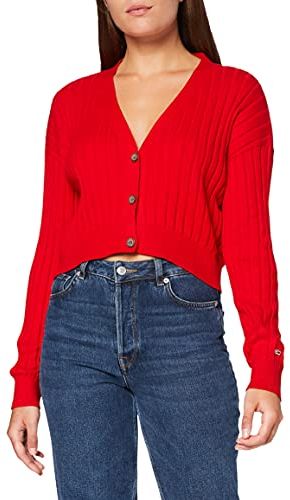 TJW Crop Essential Rib Cardigan Maglione, Deep Crimson, S Regular  Donna