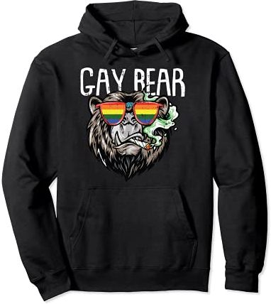 Gay Bear LGBT-Q Pride Smoking Weed Marijuana Pot-head Stoner Felpa con Cappuccio