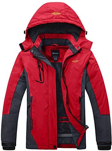 Giacca da Sci Montagna Invernale Parka da Neve Caldo con Cappuccio Cappotto da Snowboard Giubbotto da Escursionismo Impermeabile Donna Rosso XL