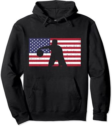 Basketball US Flag Vintage Patriotic Baller Men Women Kids Felpa con Cappuccio