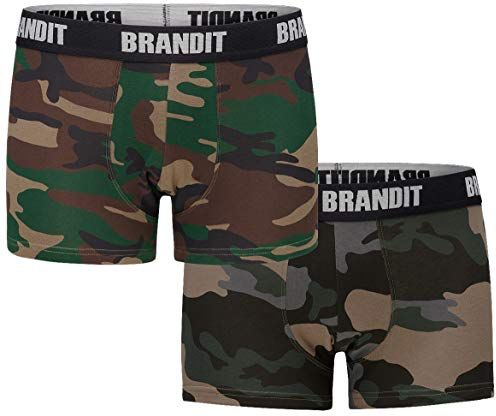 Brandit Boxershorts Logo 2er Pack Boxer a Pantaloncino, Woodland e Darkcamo, XL Uomo