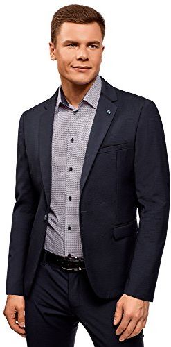 Uomo Blazer Aderente con Bottone, Blu, 44