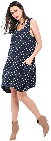 Abito Collo Tondo di Media Lunghezza con Tasche e Stampe a Pois Casual Dress, Marino, L Womens