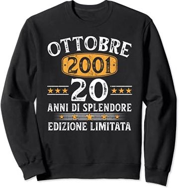 20 Anni Compleanno Uomo Donna Regalo Vintage Ottobre 2001 Felpa