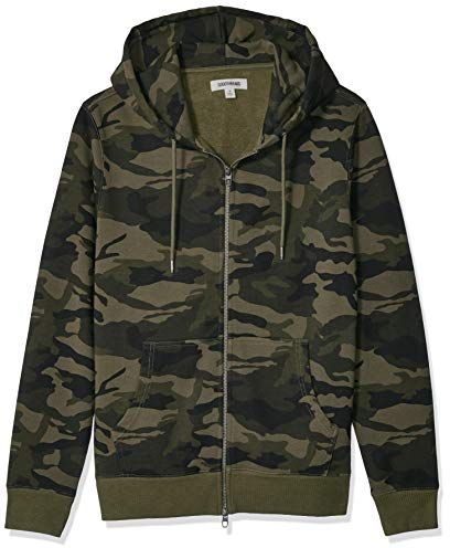 Fleece Fullzip Hoodie Cappuccio, Verde (Green Camo), Small