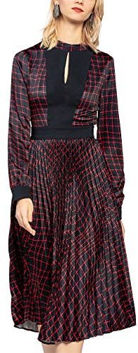 Printed Satin Dress Vestito, Multicolore (Midnightblue-Red-Bordeaux Midnightblue-Red-Bordeaux), 42 (Taglia Produttore: 36) Donna