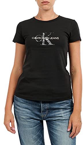 Jeans Seasonal Filled Monogram Tee T-Shirt, CK Black/Reptile, X-Small Donna