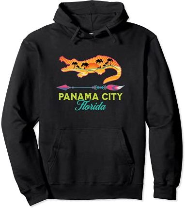 Panama City Florida USA Alligator Sunset Palm Trees Souvenir Felpa con Cappuccio