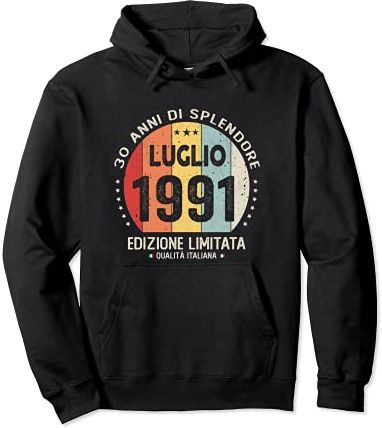 Vintage Luglio 1991 donna uomo Regalo per 30 anni Compleanno Felpa con Cappuccio