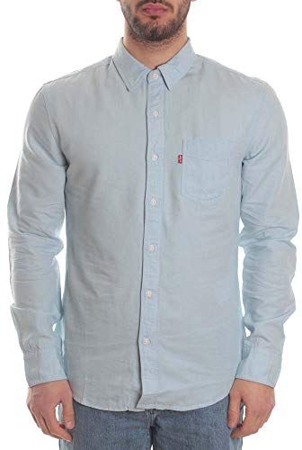 Sunset 1 Pkt Slim Camicia, Blue (Pale Shade Indigo Tencel Rinse 0005), Small Uomo