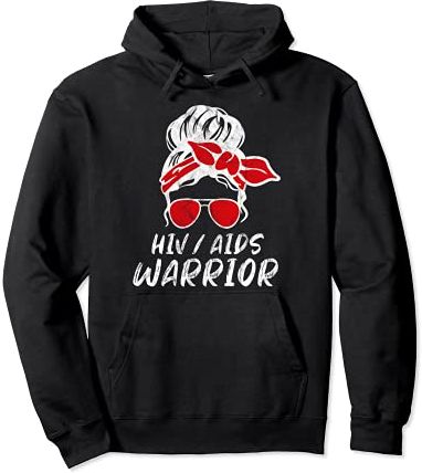 HIV AIDS Awareness Month Messy Bun Retro Women's Warrior Felpa con Cappuccio