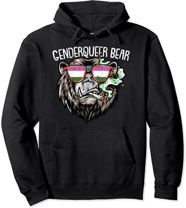 Gender-Queer Bear LGBT-Q Pride Smoking Weed Marijuana Stoner Felpa con Cappuccio