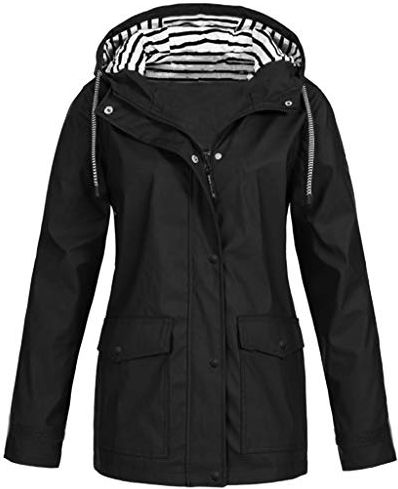 Giacca Impermeabile Antipioggia Cappotto Lungo con Cintura Giacche A Vento Donna Leggera con Cappuccio Taglie Forti Ragazza Cappotti Giubbotto Trekking Traspirante Zip Sportiva Parka (Nero, S)