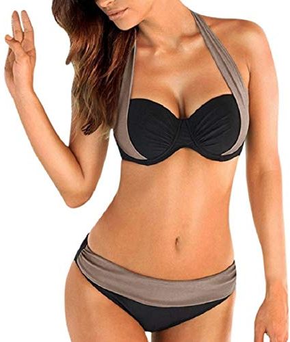 Costumi da Bagno Donna Halter Due Pezzi Bikini Set Push Up Triangolo Bottom Corrispondenza dei Colori Beachwear