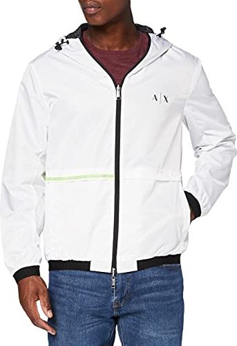 White Allover Windbreaker Giacca a Vento, Bianco, L Uomo