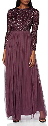 Berry Embellished Long Sleeve Maxi Dress Vestito per Damigella donore, Bacca, 40 Donna