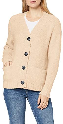 Nathalie Wool Mix Maglione Cardigan, Melange Beige 363, S Donna