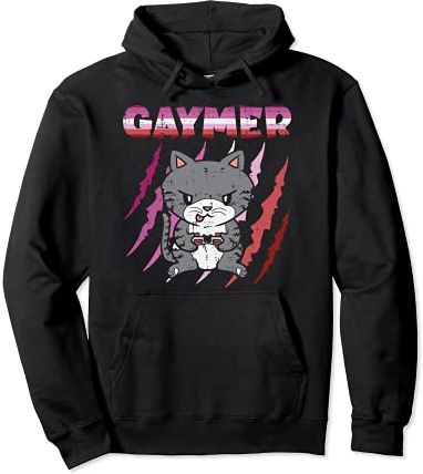 Gaymer Purride Cat Video Game Gamer LGBT Lesbian Flag Gay Felpa con Cappuccio