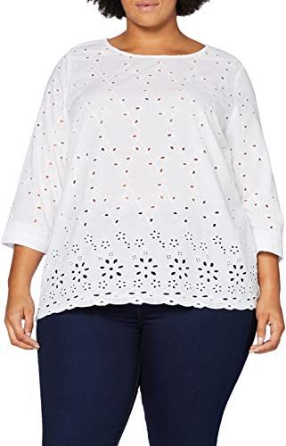 CARAMA 3/4 Top Maglia a Maniche Lunghe, Dettaglio: Broidery Anglaise Bianco Brillante, 46 Donna