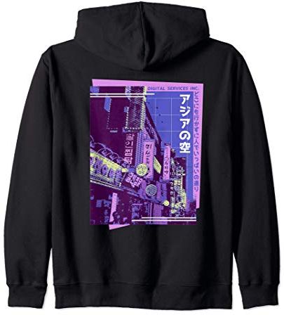 Japanese City, Dark Aesthetic Vaporwave Anime Concept Felpa con Cappuccio