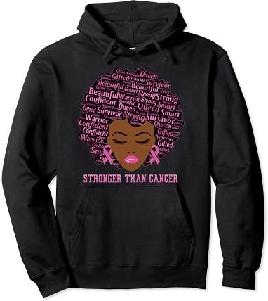 Black Women Queen Stronger Than Breast Cancer Pink Ribbon Felpa con Cappuccio
