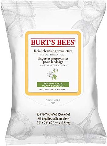 Burt Bees - Salviette di cotone estratto, pulizia del viso sensibile , 30 Conte