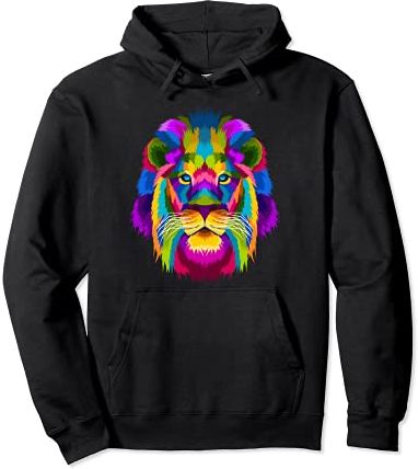 Cool Colorful Wild Stylish Lion Graphic Design T Shirt, Lion Felpa con Cappuccio