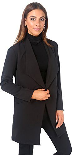 Blazer Donna Giacca Elegante Taglie Forti Lunga Oversize Boyfriend Classico Cerimonia Ufficio Size, Nero, S, 5403-BLK-S